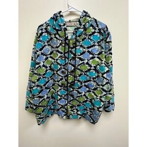 Life Style Woman Blue Green Batik Abstract Zip Up Hoodie Cotton Plus Size 2X